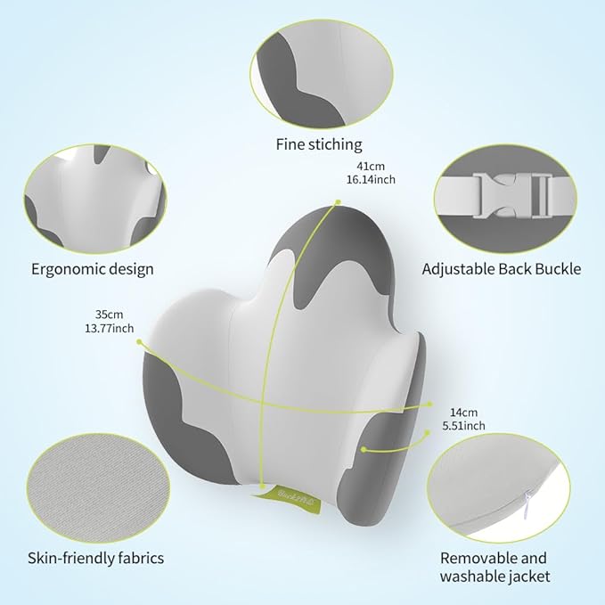 Lumbar Support Pillow for Office Chair, Gaming Chair, Car Driver Seat Back Cushion, Bed & Couch, Gifts for Friends and Parents,Ergonomic Back Support Pillow with Comfortable Memory Foam(Grey/white)
