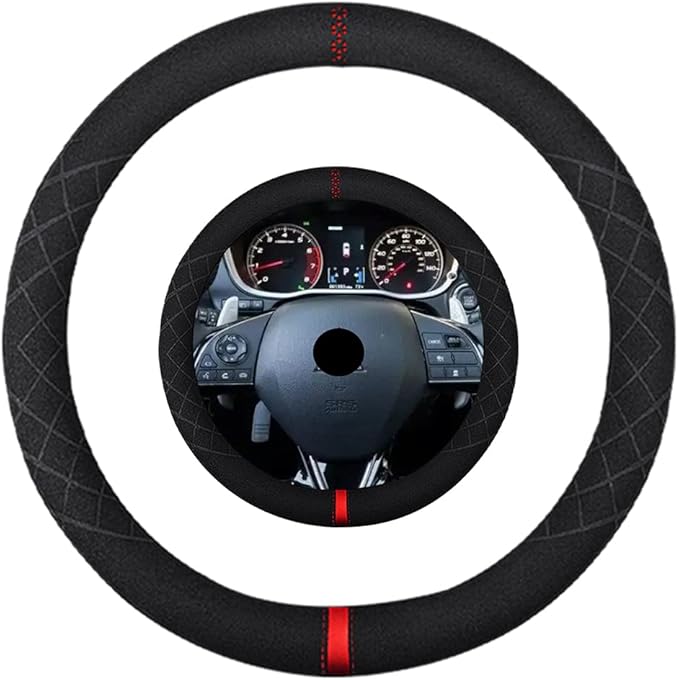Suede Steering Wheel Cover,Compatible with Mitsubishi Eclipse Lancer Outlander Mirage Outlander Sport SuedeSport Non-Slip Wheel Cover Car Interior Accessories 15 inch for Man and Women