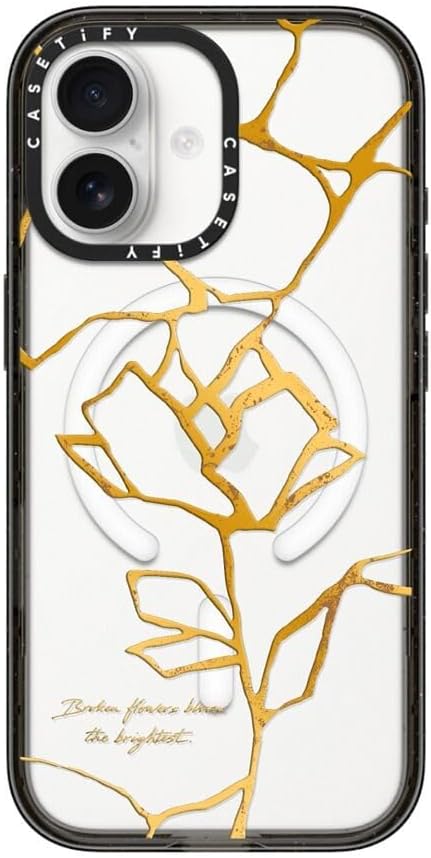 CASETiFY Impact iPhone 17 Case [Slim/Compatible with Magsafe / 8.2 ft. 4X Military Grade Drop Protection] - Kintsugi Flower - Clear Black