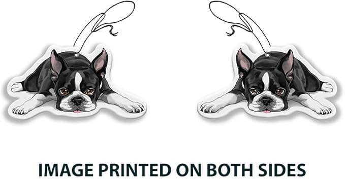 WIRESTER Hanging Air Freshener for Car, Home, Bathroom, Office, Decorative Charm Ornaments, Boston Terrier Dog Lying Down Looking Up