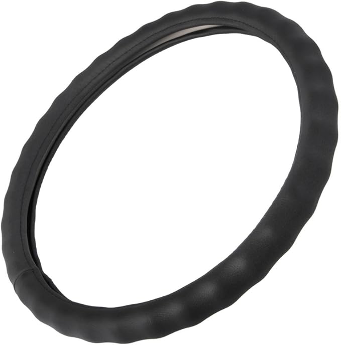 BDK Black Genuine Leather Steering Wheel Cover Large 15.5 to 16 inch