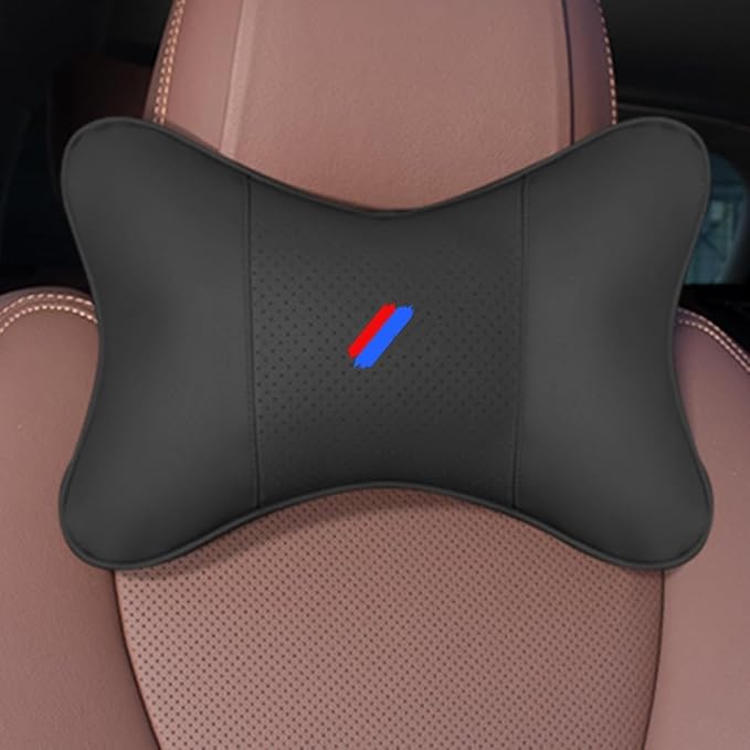 Generic 2 PCS Car Neck Pillow Compatible with BMW 1 2 3 4 5 6 7 Series X1 X2 X3 X4 X5 X6 X7 Accessories, Car Soft PU Leather Headrest Neck Support