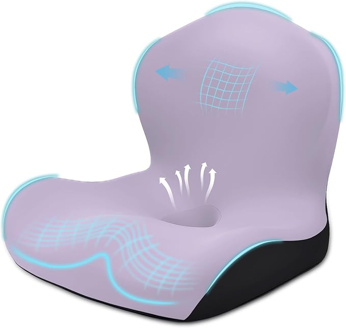 Seat Cushion for Office Chair and Car, L-Shaped Ergonomic Car Seat Cushions, Memory Foam Chair Cushion, Lumbar Support Pillow for Wheelchair, Car, Home, Office, Purple