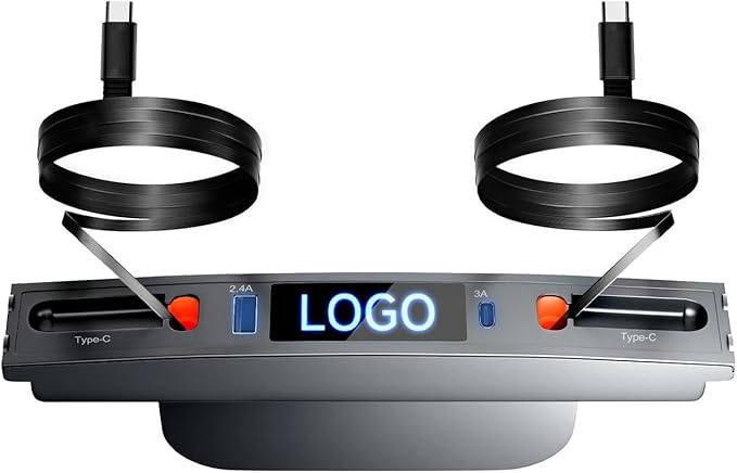 Qoope 2 Type-C USB Hub for Tesla Model 3 Model Y Accessories 2024 2023 2022 2021 Tesla Car USB Charger Multi Port with Fast Charger Retractable Cable Docking Station (Not Fit Model 3 2024)
