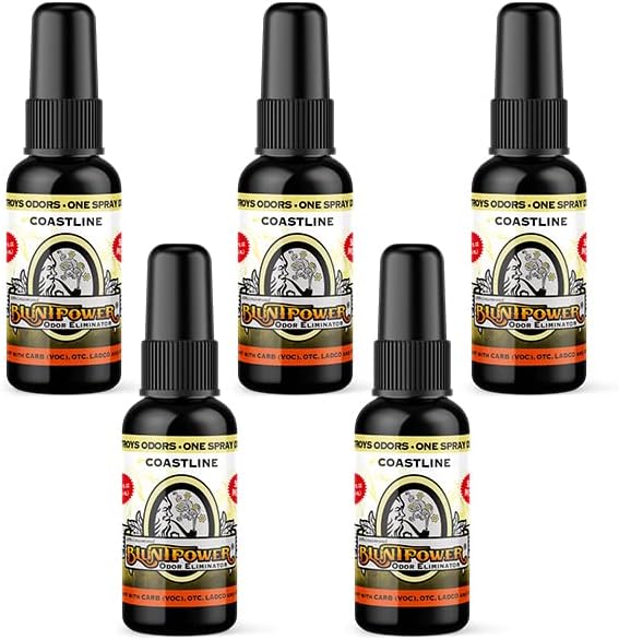 BluntPower (Coastline, 5 Pack) Concentrated Odor Eliminator and Diffuser Oil - Room Deodorizer, Odor Eliminator, and Smoke Eliminator Spray - Premium Oil Based Air Freshener & Odor Eliminator Spray