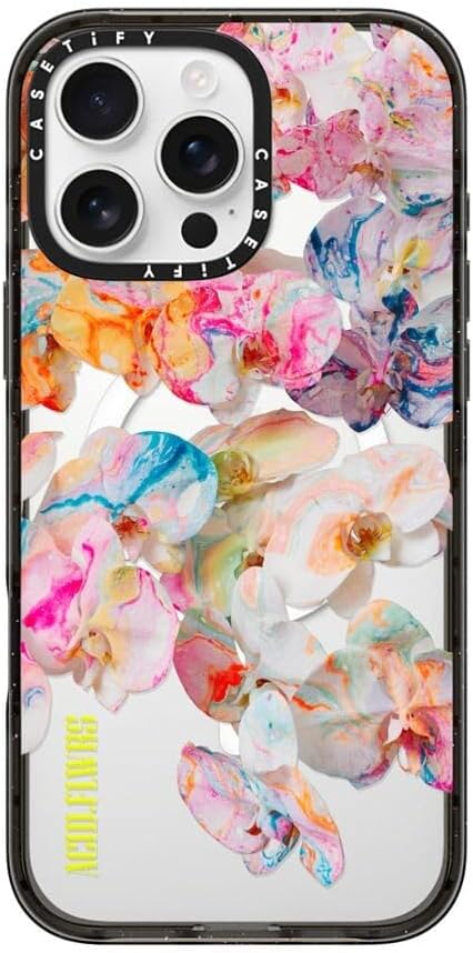 CASETiFY Impact iPhone 16 Pro Max Case [4X Military Grade Drop Tested / 8.2ft Drop Protection/Compatible with Magsafe] - AF Dream FLWRS - Clear Black