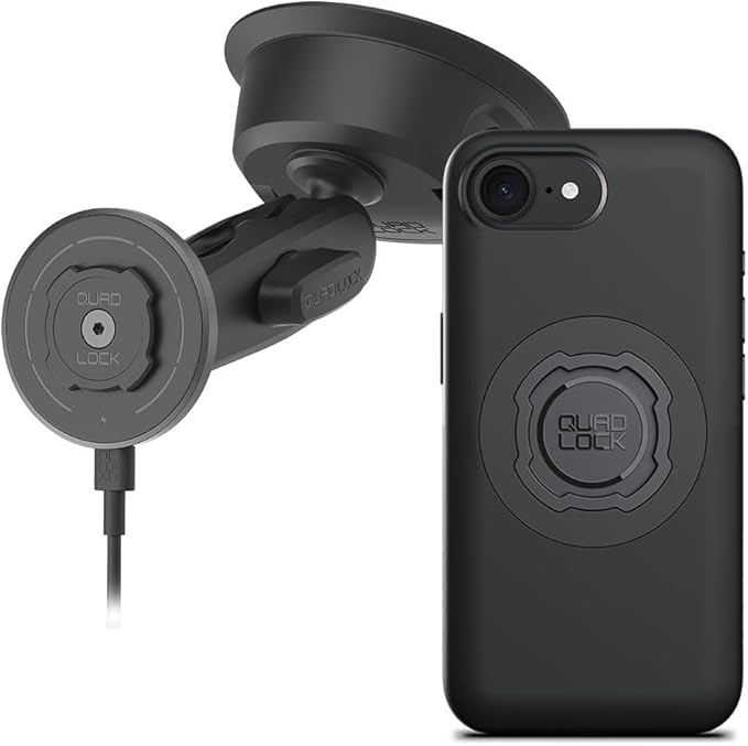 Quad Lock Heavy Duty Suction Car Phone Mount with MAG Phone Case and MAG Wireless Charging Head for iPhone 17e