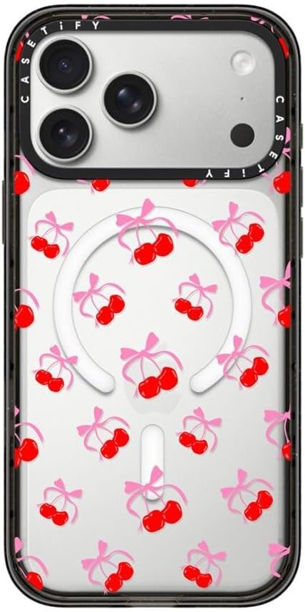 CASETiFY Impact iPhone 17 Pro Max Case [Slim/Compatible with Magsafe / 8.2 ft. 4X Military Grade Drop Protection] - Cherries Jubilee - Clear Black