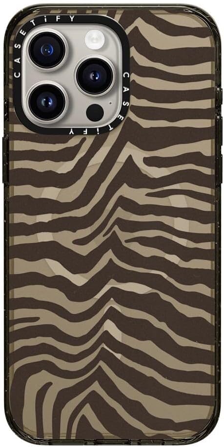 CASETiFY Impact Case for iPhone 15 Pro Max [8.2ft 4X Military Grade Drop Protection/Compatible with Magsafe] - Zebra-Brown - Clear Black