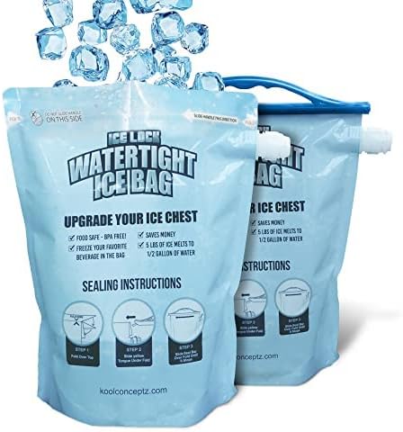 Large Leakproof Ice Bag. Reusable Ice Pack for Cooler - Long Lasting Instant Cooler Ice Packs - Drop in Cubed Ice to Make Cold, Dry Freezer Packs for Coolers - Drink Your Ice When It Melts