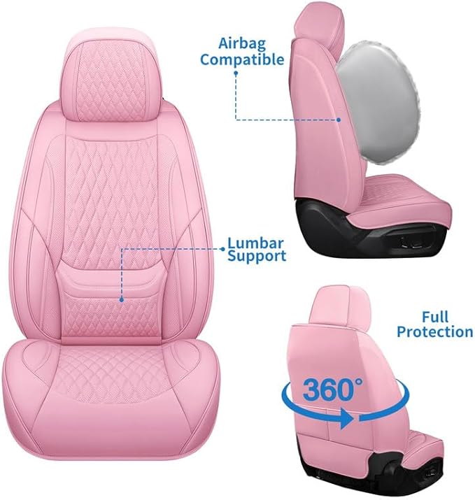 Front Seat Car Seat Covers Custom Fit for Mercury Sable 1995-2009 - Premium Faux Leather with Lumbar Support | Breathable, Waterproof, Anti-Slip, Durable (Pink,Front Seat)