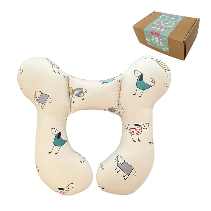 Baby Neck Pillows, Comfortable Baby Travel Head Neck Support for Car Seat Stroller Pushchair, Soft PP Cotton Travel Cushion for 0-2 Years Old Toddler Infant Newborn, Dogs