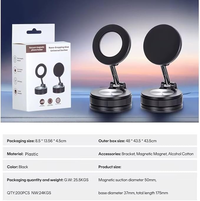 MagSafe Magnetic Car Phone Mount – Super Strong Suction Cup for Dashboard & Windshield – 360° Rotation – Secure Hold for iPhone, Samsung & All Smartphones – One-Hand Use | Fits All Cars