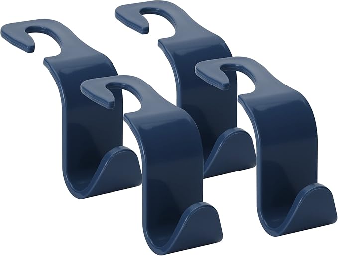 Soleebee 4 Pack Car Headrest Hooks - Universal Auto Hooks, Back Seat Hangers, Storage Organizer (Navy Blue)
