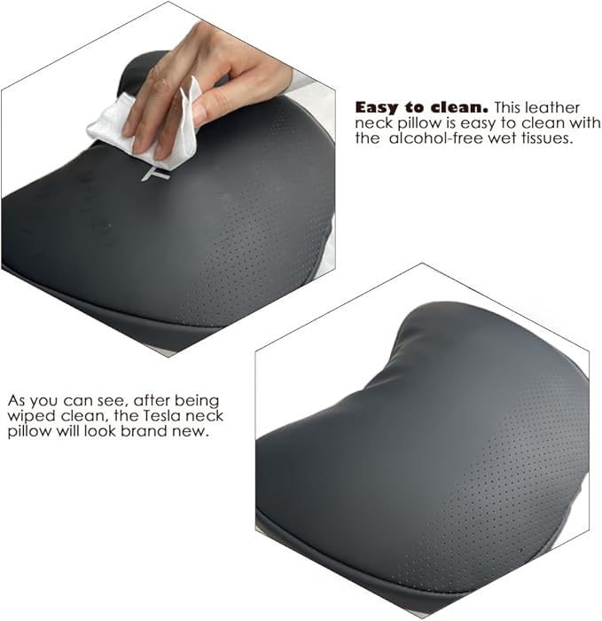 TESBEAUTY Nappa Leather Seat Headrest Pillow 2 Packs for Tesla Neck Pillow Uniquely Designed for Tesla Model X/SY/3 Higher Version Fits Taller Than 5'7", Genuine Nappa Leather Visible Strap Black