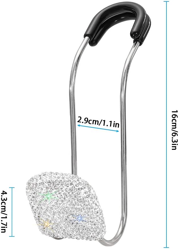 SAVORI Car Headrest Hooks Bling Car Accessories Rhinestones Universal Auto Back Seat Headrest Metal Hanger Organizer Vehicle Holder for Bag Purse Clothes Grocery 2PCS (White)