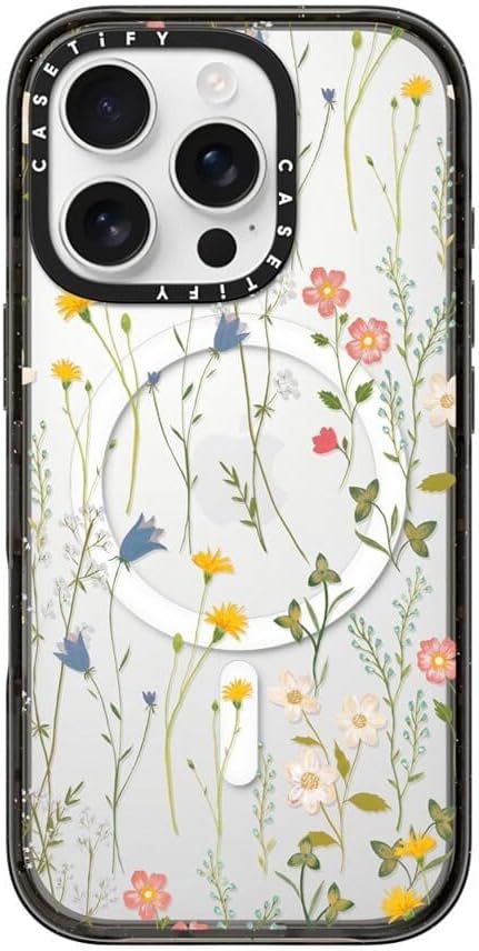 CASETiFY Impact Case for iPhone 16 Pro [Slim / 8.2 ft. 4X Military Grade Drop Protection/Compatible with Magsafe] - Dreamy Floral Pattern - Clear Black