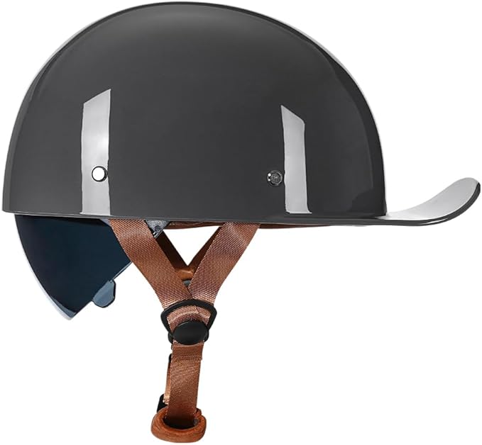 Vintage Retro Open Face Motorcycle Helmet Baseball Cap Half Helmets with pull-down Lens for Men Women Moped Cap Jet Scooter Street Cruiser - DOT Certified (Gray,Large)