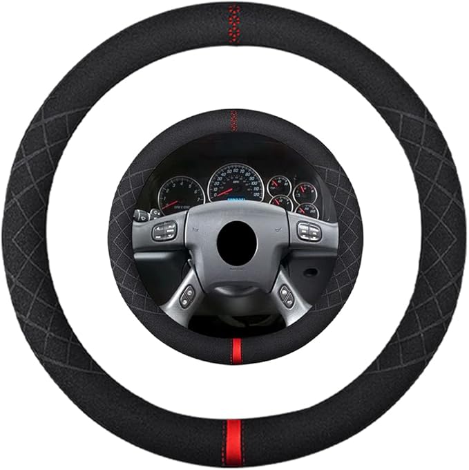 Suede Steering Wheel Cover,Compatible with GMC C K Series Envoy Savanna Van Sierra Yukon Acadia Suede Leather Sport Non-Slip Wheel Cover Car Interior Accessories 15 inch for Man and Women