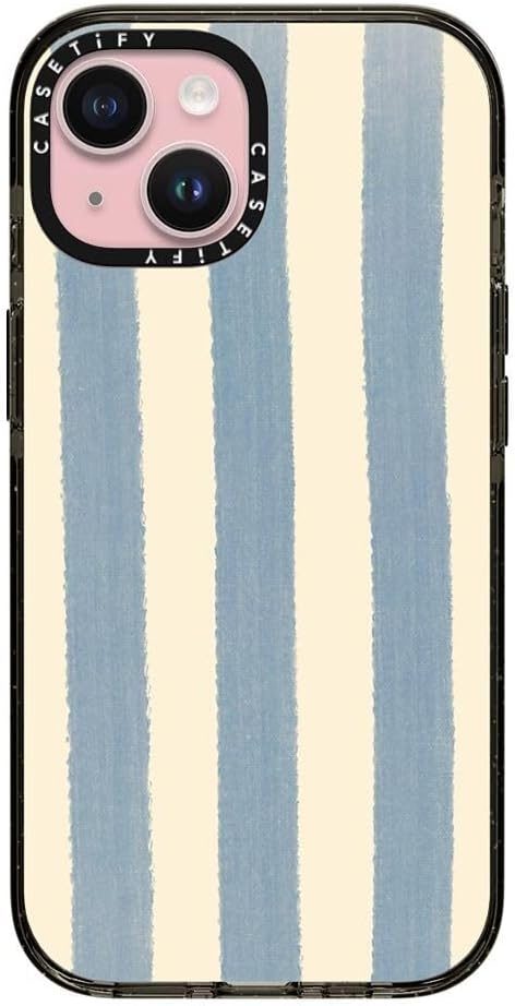 CASETiFY Impact Case for iPhone 15 [8.2ft 4X Military Grade Drop Protection/Compatible with Magsafe] - Blue Stripes - Clear Black