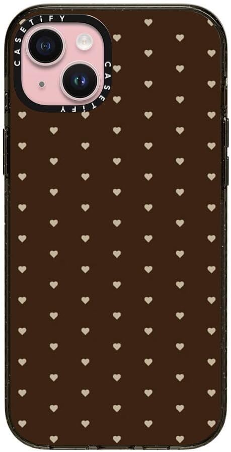 CASETiFY Impact Case for iPhone 15 Plus [8.2ft 4X Military Grade Drop Protection/Compatible with Magsafe] - Choco Dots - Clear Black