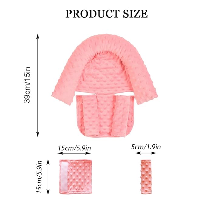 Baby Infant Head and Neck Support Pillow with Seat Belt for Car Seat -Extra Soft 3-in-1 Toddler Car Seat Insert Pad for Car Seats Water Pink