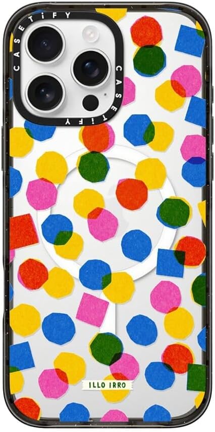 CASETiFY Impact iPhone 16 Pro Max Case [Slim/Compatible with Magsafe / 8.2 ft. 4X Military Grade Drop Protection] - Riso Polka by ILLO IRRO/Asahi Nagata - Clear Black