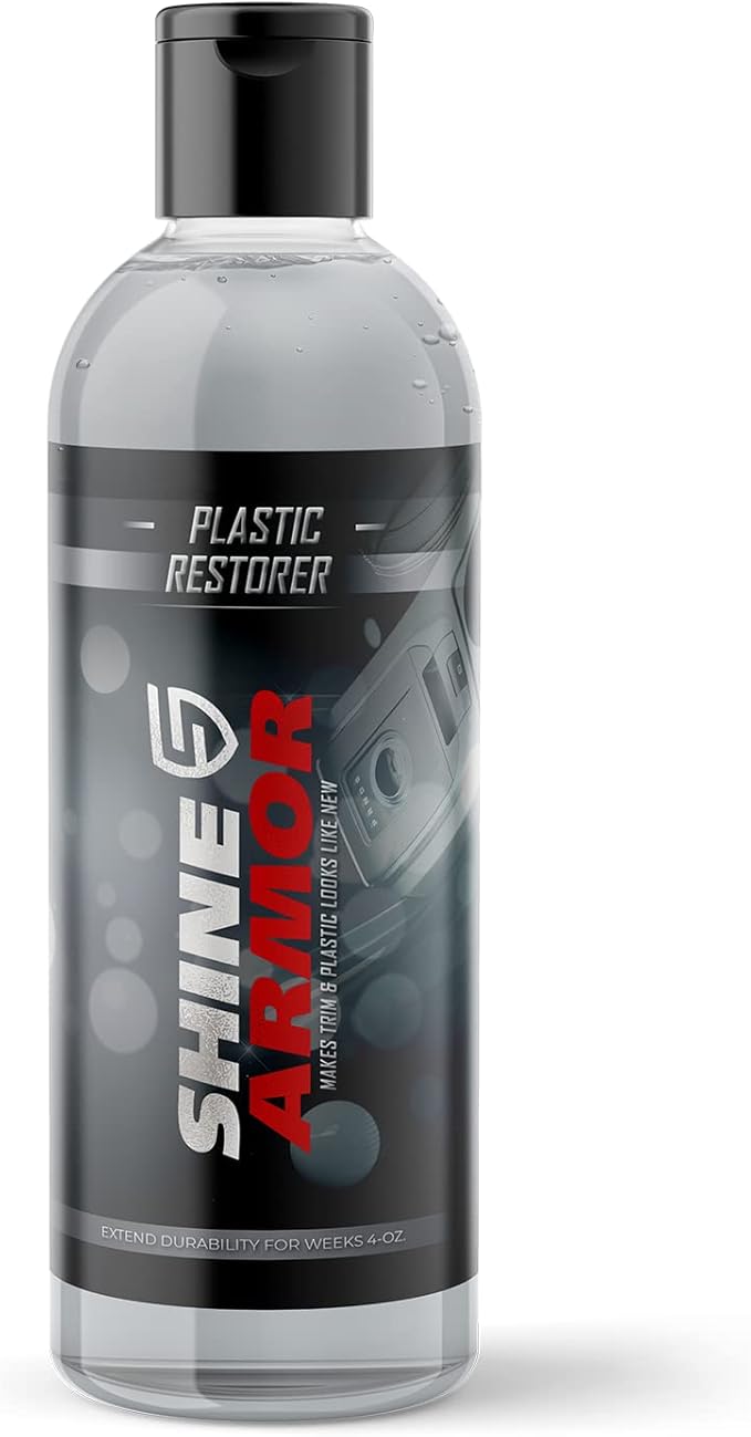 SHINE ARMOR Plastic Restorer UV Protection from UV Rays Restores Vinyl Trim Rubber Polypropylene and More Restores Dull Plastic and Degraded Plastic Protector Prevents Drying & Aging 8 Fl Oz