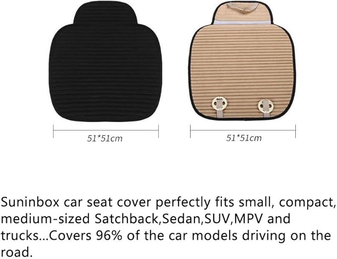 Suninbox Black Car Seat Covers,Buckwheat Hulls Car Seat Cushion,Truck Seat Covers,Compatible Sedan SUV Van MPV,Car Seat Pads,Bottom Seat Covers for Cars[Black Front Seat]