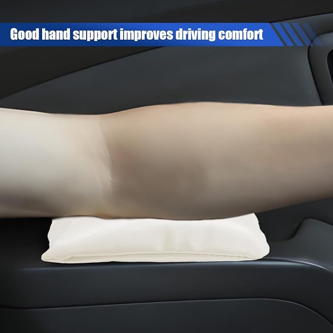 Car Knee Cushion Pad, PU Leather Automotive Center Console Elbow Armrest Pillow, Soft Auto Door Leg Support Pad Protector, Universal Vehicle Interior Comfort Accessories (Beige)