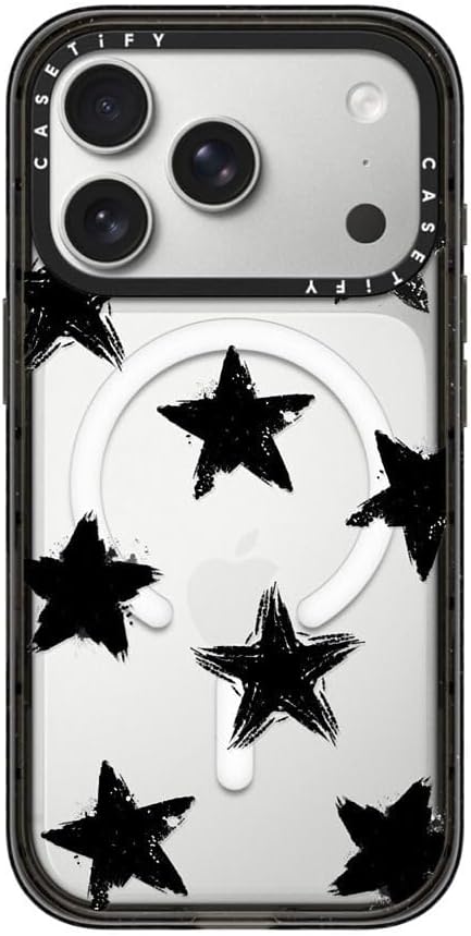 CASETiFY Impact iPhone 17 Pro Case [Slim/Compatible with Magsafe / 8.2 ft. 4X Military Grade Drop Protection] - Star Marks - Clear Black
