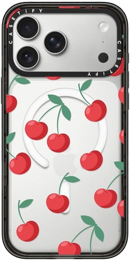 CASETiFY Impact iPhone 17 Pro Max Case [Slim/Compatible with Magsafe / 8.2 ft. 4X Military Grade Drop Protection] - Cherries - Clear Black