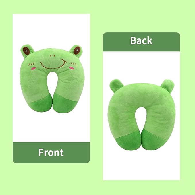 Travel Pillow for Kids, Cute Animal Neck Pillow Support U Shaped Cushion Plush Soft Rest Reading Pillows Sleeping Pillows for Airplane Train Car (Color:Frog)