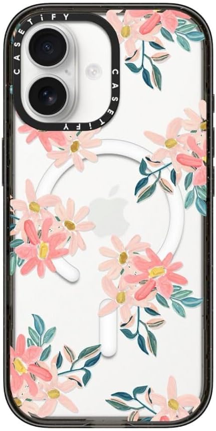 CASETiFY Impact iPhone 17 Case [Slim/Compatible with Magsafe / 8.2 ft. 4X Military Grade Drop Protection] - Pink Daisies - Clear Black