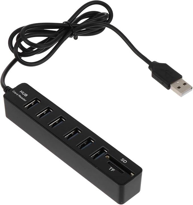 Angoily 6-Port USB Hub Card Reader Multi-Port USB Splitter for Laptops and Desktops 1m Extension Cable Compact and Portable Design