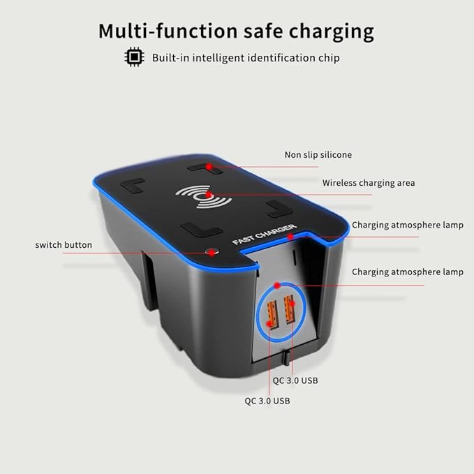 Car Wireless Charger Mount fit for Volvo XC90,XC60,S90L,V90 2017-2023, QC 3.0 Fast Charging Compatible with iPhone Xs,XR,X,8, fit for Samsung S9,S9,S8,S7,Note 8,Wireless Charging Devices