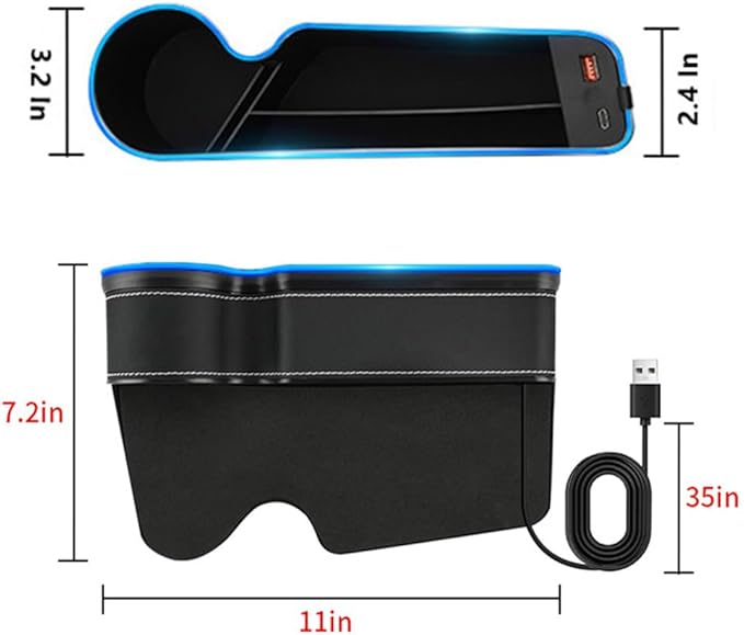 7 Color Led Car Seat Gap Organizer Car Seat Pocket Gap Filler with USB+C Charger,2 Pack Car Seat Gap Storage Console Side Gap Filler with Cigarette Lighter 2026 Fast Charger Seat Gap Filler (Black)