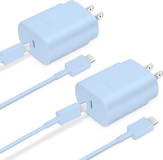 Type C Charger, 2-Pack 25W Type C Fast Charging Block with 6ft USB C Charger Cable Compatible with Galaxy S23 Ultra/S23+/S22/S21/S20/Phone 16/16 Plus/16 Pro Max/15/15 Pro Max/15 Plus-Blue
