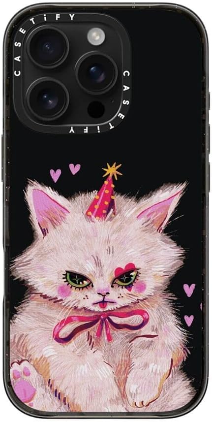 CASETiFY Impact Case for iPhone 16 Pro [Slim / 8.2 ft. 4X Military Grade Drop Protection/Compatible with Magsafe] - Clown Kitty - Clear Black