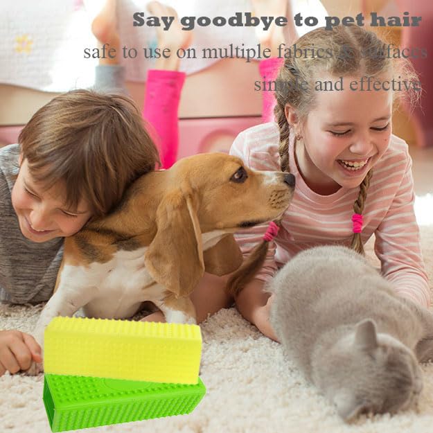 2 Pieces Pet Dog Cat Hair Remover, Block Roller Cleaner, Hollow Silicone Cleaner Brush for Sofa, Car Interiors, Furnishings, Carpets, Bedding or Any Fabric (Yellow, Green)