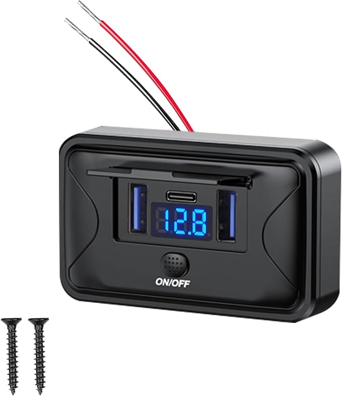 12V USB Outlet,72W Panel Wall Mount Fast Charging Car Charger,Multi Port Car USB Charger Adapter with LED Voltmeter and Switch,for Marine Boat RV Truck