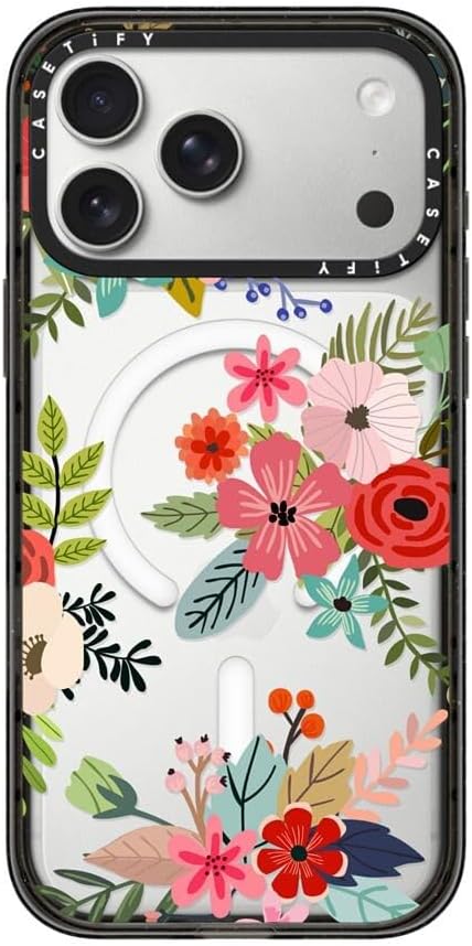 CASETiFY Impact iPhone 17 Pro Max Case [Slim/Compatible with Magsafe / 8.2 ft. 4X Military Grade Drop Protection] - Floral Collage - Clear Black