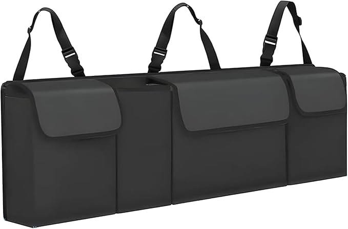 Car Trunk Organizer, Backseat Hanging Large Storage with Adjustable Straps,Waterproof PVC Collapsible Cargo Bag, Car Interior Accessories for Auto SUV MPV (Black)