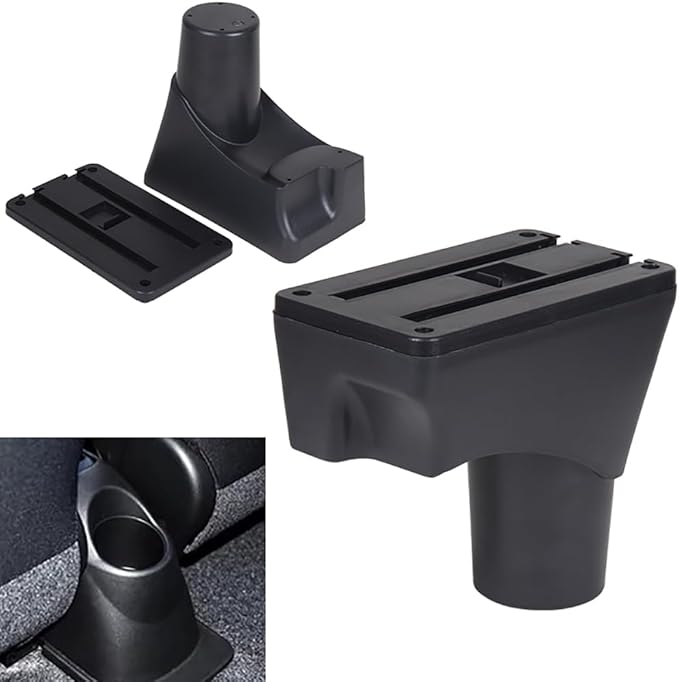 AULPHIKE Compatible with Nissan March Micra Armrest 2011-2016 Car Center Console Organizer Armrests Double Layer Storage with USB Ports（Black Style）