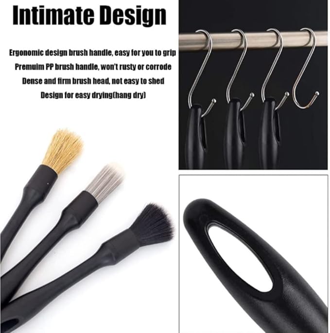 3 in 1 Car Detail Brush Set Wheel Tire Rim Spoke Grill Engine Bay Cleaning Tool for Cleaning Wheels, Interior, Exterior, Leather Accessory