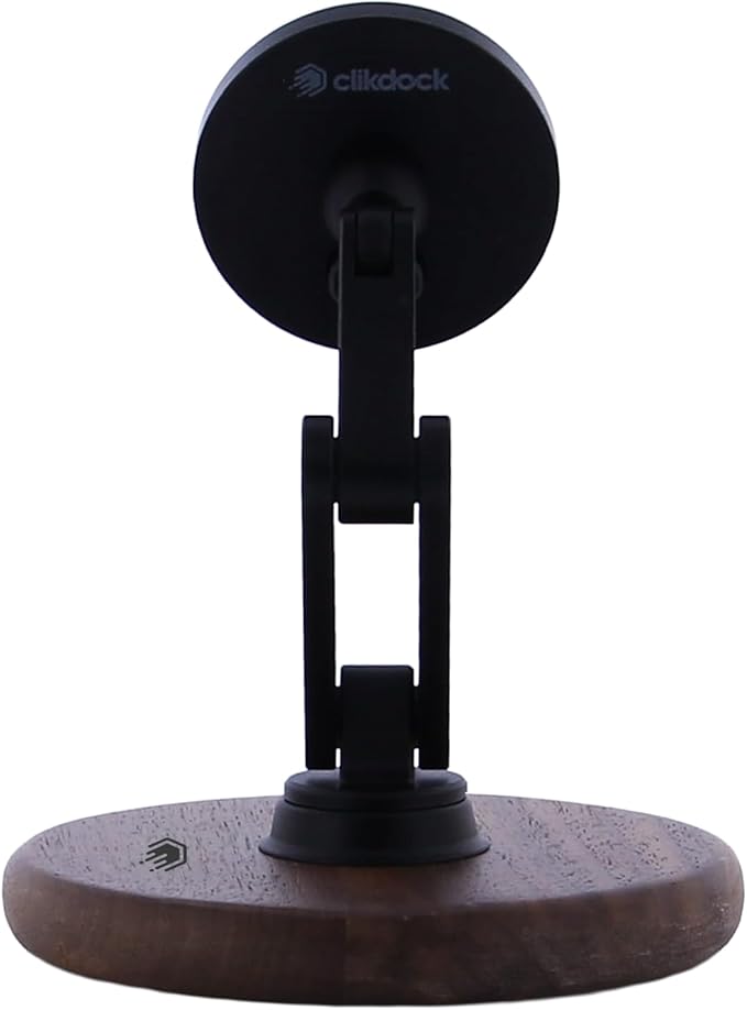 ClikDock Cell Phone Magnetic Wireless Charger Stand, 360° Spin, Aluminum Construction, Compatible with MagSafe Phones for iPhone & Andriod (Walnut Wood)