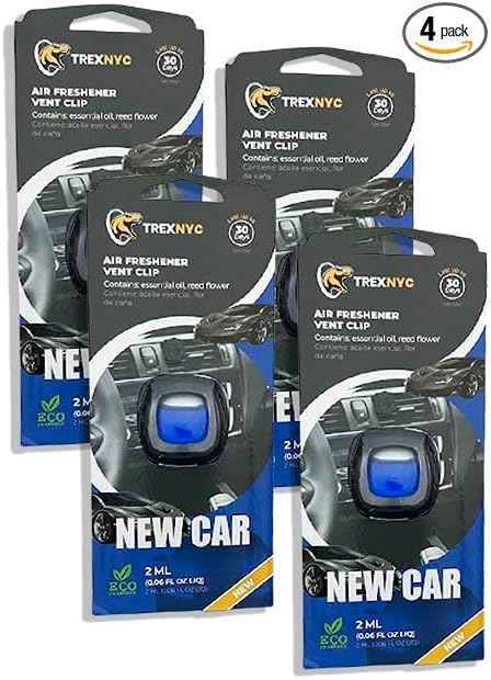 Car Air Fresheners Vent Clips, Essential Odor Eliminator, Perfect Scented Accessories, Long Lasting Fragrance up to 30 Days, 0.07 FL.OZ (New Car, 4 Packs)