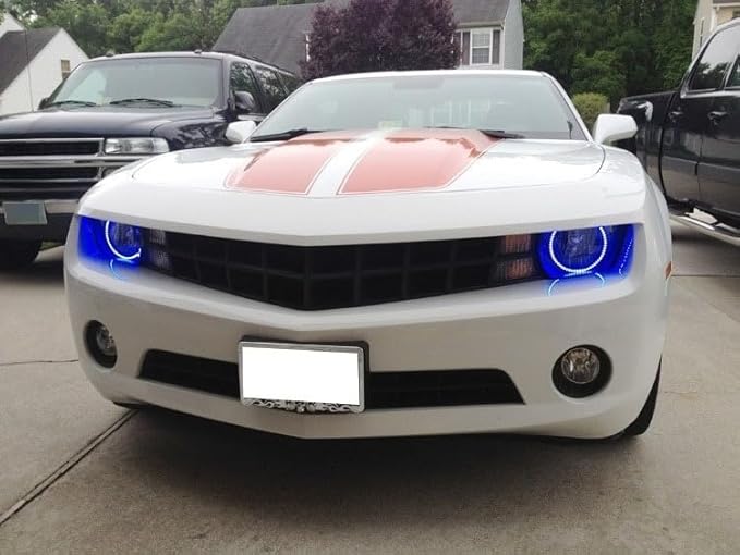 iJDMTOY 7-Color RGB LED Halo Ring Lighting Kit Compatible with 2010-2015 Chevrolet Camaro Reflector Halogen Front Road Illuminating Light Retrofit w/Adjustable Setting
