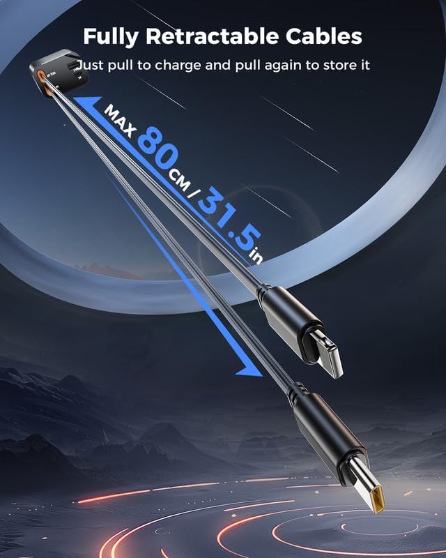 SUPERONE Smaller 69W Retractable Car Charger 4 in 1 Fast Car Phone Charger Adapter with Retractable Type C & L Cords, USB C Car Chargers for iPhone 17 16 15 14 13 12 Galaxy Pixel