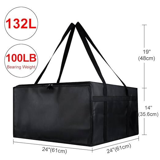CIVJET Insulated Pizza Delivery Bag for Carry Hot, 24" x 24" x 14" Insulated Food Delivery Bag, Grocery Cooler Bags for Catering/Doordash, Commercial Food Warmers（Black, 1Pk）